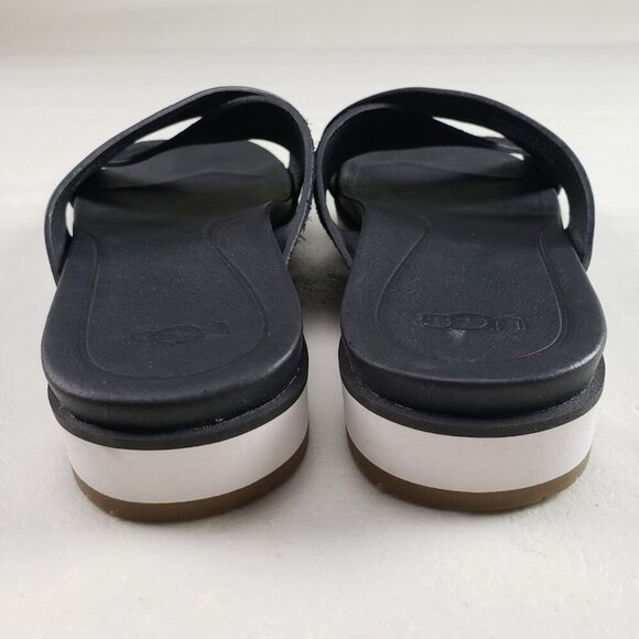 Ugg Kari Leather Slide Sandal Womens 7.5 Black Slip On Open Toe Crisscross Strap - Picture 8 of 10